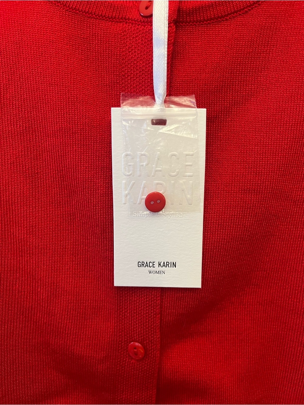 NWT Grace Karin Cardigan Women's Size Large Solid Red Classic Holiday - Picture 4 of 7